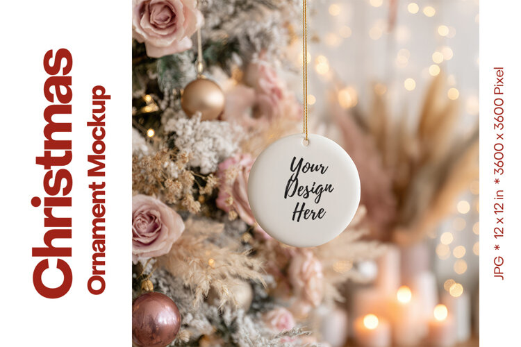 Christmas Ornament Mockup, Round White Ceramic Ornament_15 example image 1