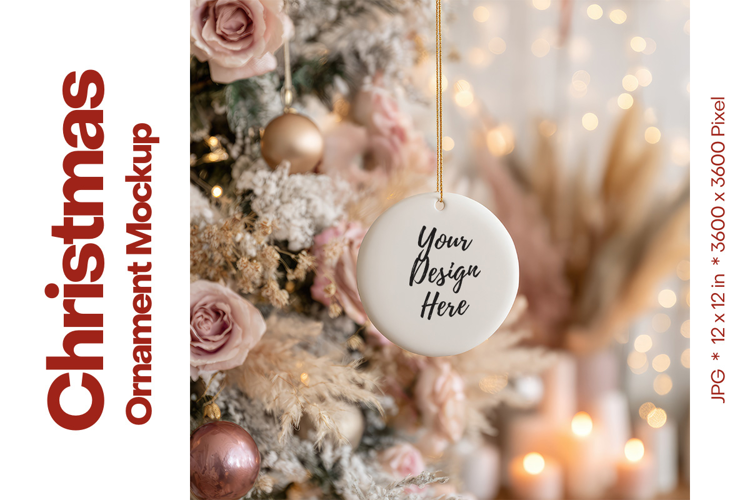 Christmas Ornament Mockup, Round White Ceramic Ornament_15