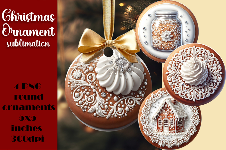Gingerbread Christmas Ornament PNG Sublimation Design