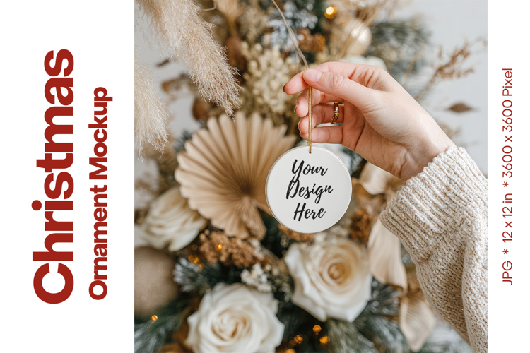 Christmas Ornament Mockup, Round White Ceramic Ornament_16