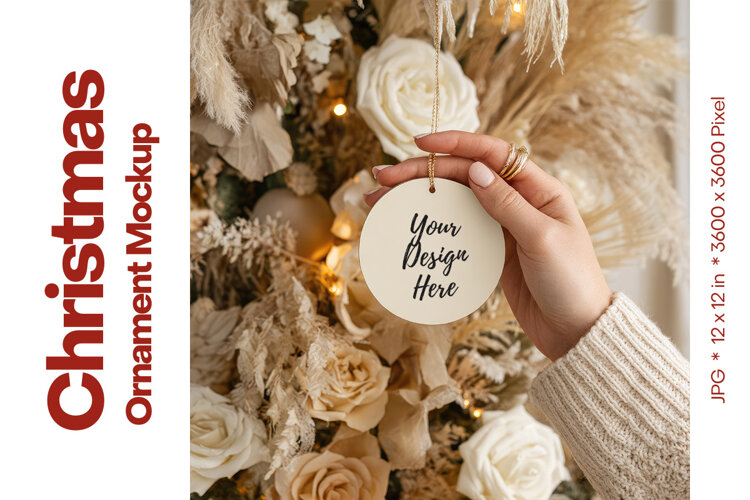 Christmas Ornament Mockup, Round White Ceramic Ornament_17 example image 1