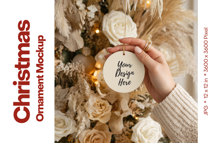 Christmas Ornament Mockup, Round White Ceramic Ornament_17