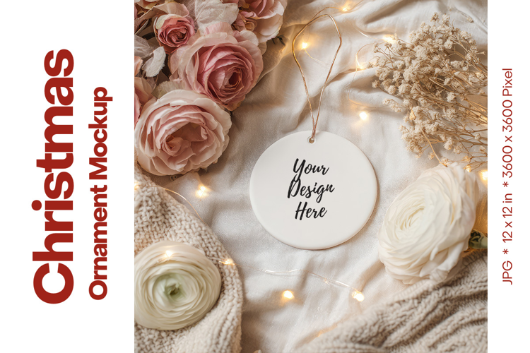 Christmas Ornament Mockup, Round White Ceramic Ornament_18