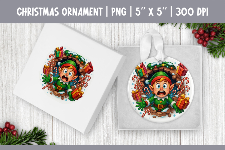 3D Christmas Ornament Sublimation | Funny Elf PNG