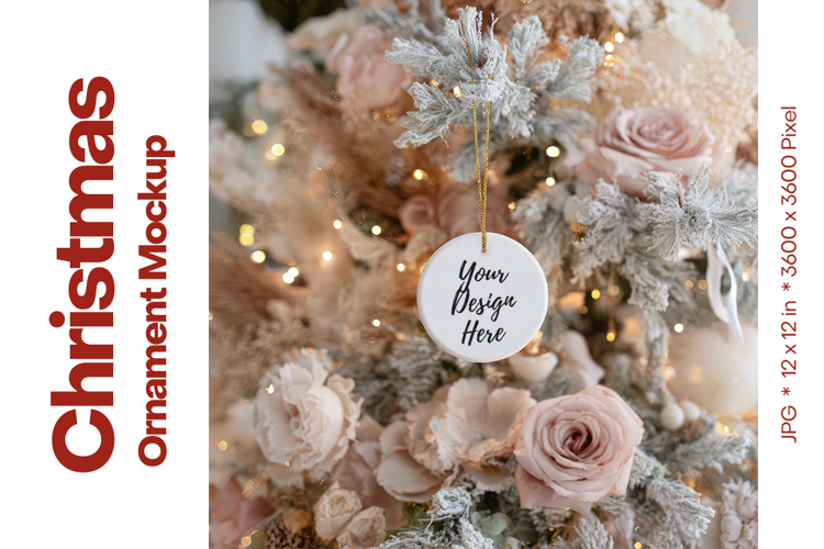 Christmas Ornament Mockup, Round White Ceramic Ornament_19