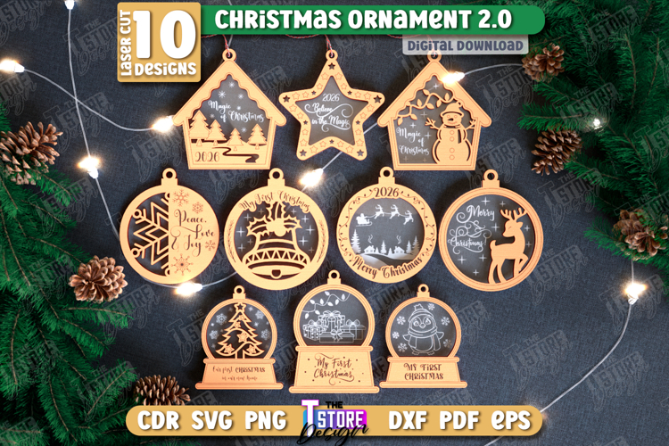 Christmas Ornament Laser Cut Bundle, Christmas Tree Decor