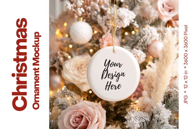 Christmas Ornament Mockup, Round White Ceramic Ornament_20