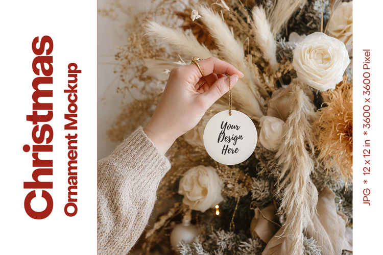 Christmas Ornament Mockup, Round White Ceramic Ornament_21