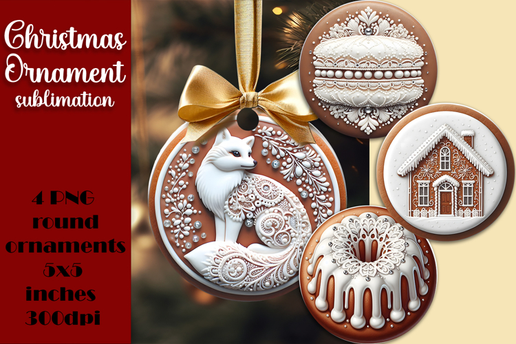 Gingerbread Christmas Ornament PNG Sublimation Design