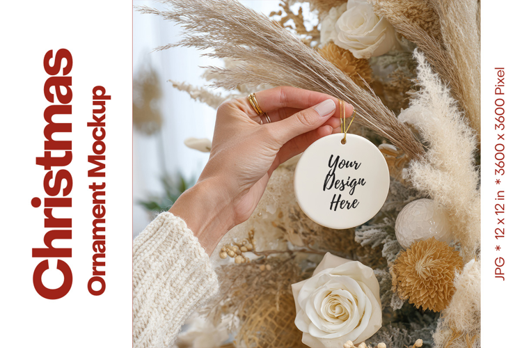 Christmas Ornament Mockup, Round White Ceramic Ornament_22