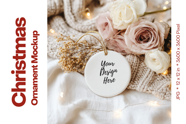 Christmas Ornament Mockup, Round White Ceramic Ornament_23