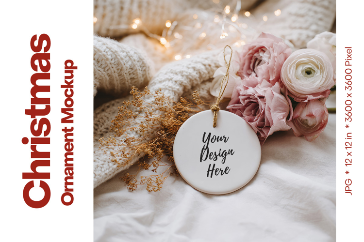 Christmas Ornament Mockup, Round White Ceramic Ornament_24