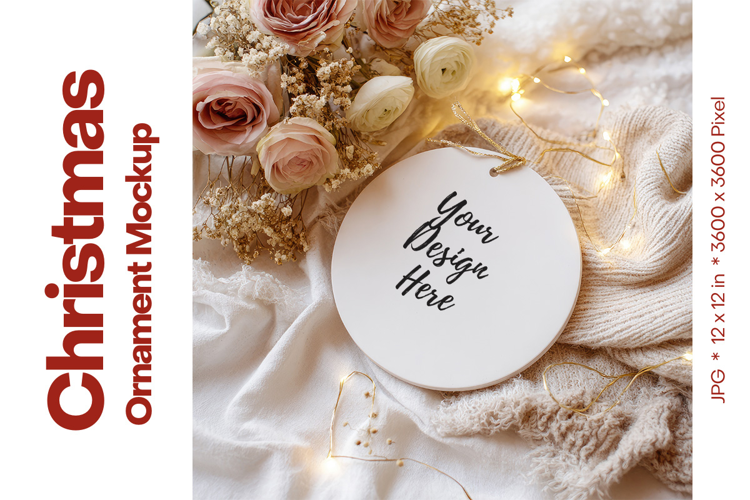 Christmas Ornament Mockup, Round White Ceramic Ornament_25