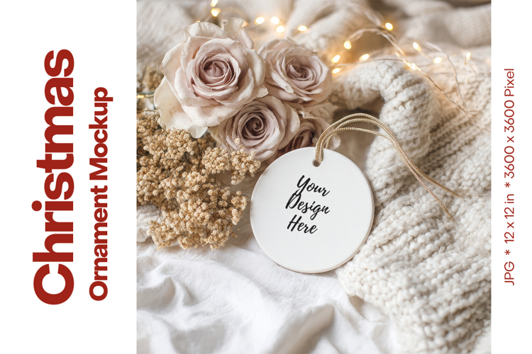 Christmas Ornament Mockup, Round White Ceramic Ornament_26
