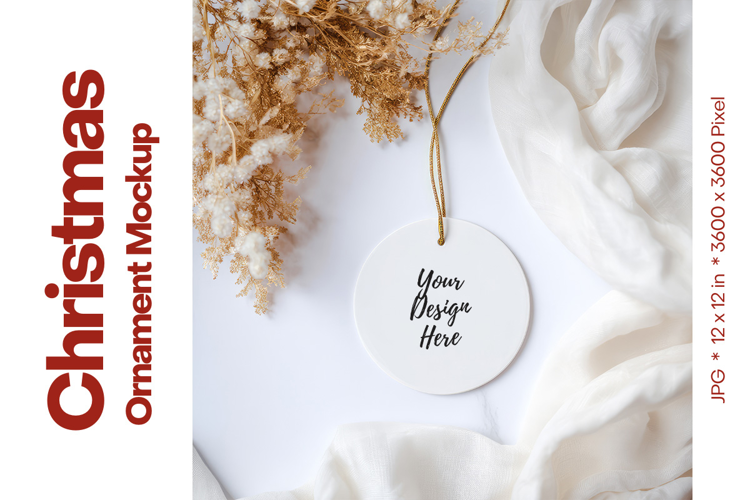 Christmas Ornament Mockup, Round White Ceramic Ornament_27