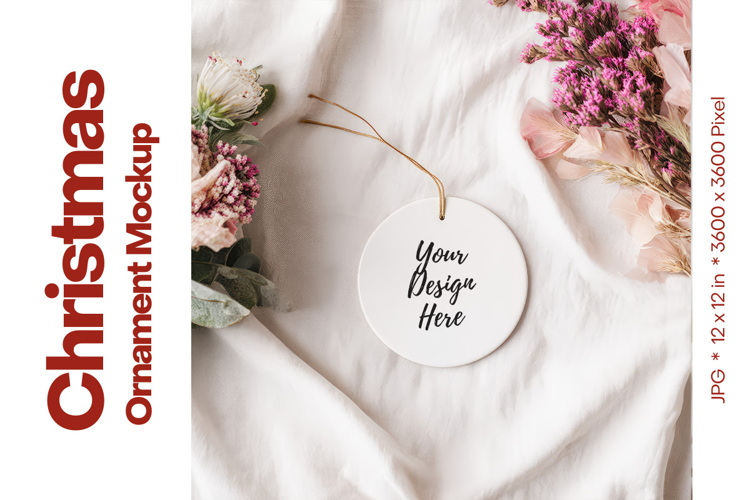 Christmas Ornament Mockup, Round White Ceramic Ornament_28