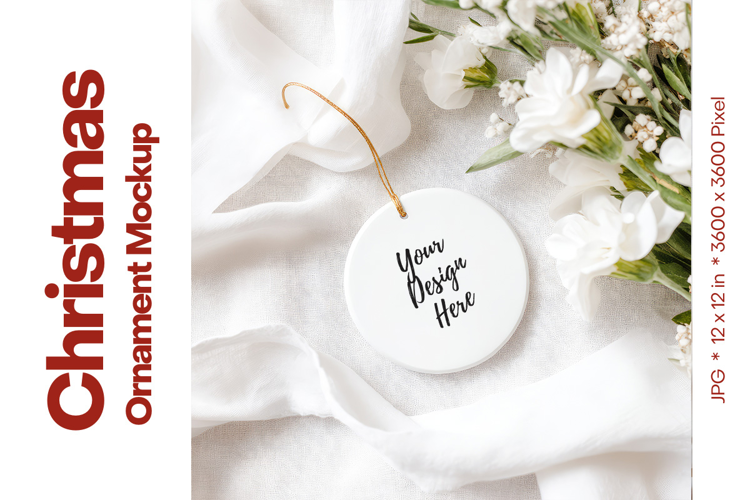 Christmas Ornament Mockup, Round White Ceramic Ornament_29
