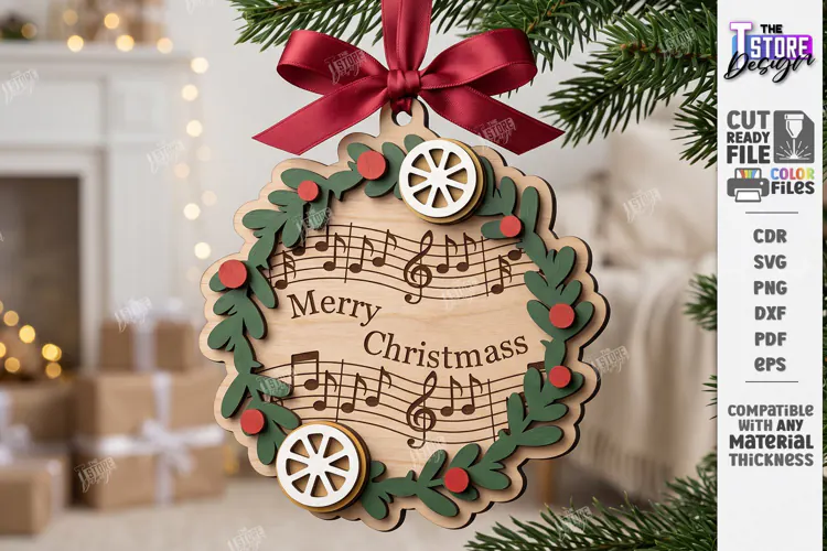 Musical Notes Christmas Ornament Laser Cut | Hanging Decor