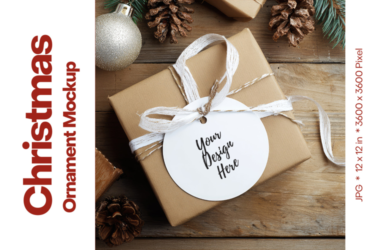 Christmas Ornament Mockup, Round White Ceramic Ornament_3