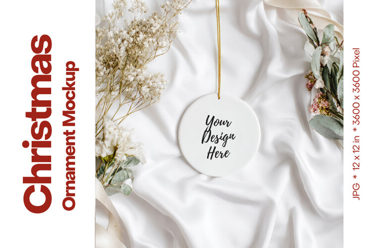 Christmas Ornament Mockup, Round White Ceramic Ornament_30 example image 1