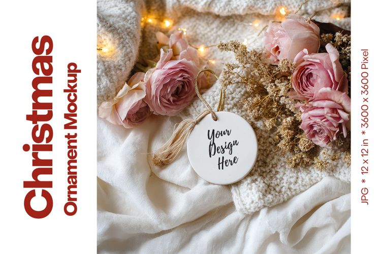 Christmas Ornament Mockup, Round White Ceramic Ornament_31