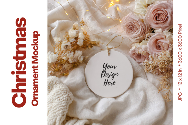 Christmas Ornament Mockup, Round White Ceramic Ornament_32