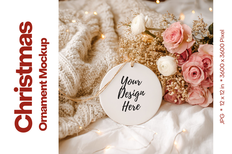 Christmas Ornament Mockup, Round White Ceramic Ornament_33