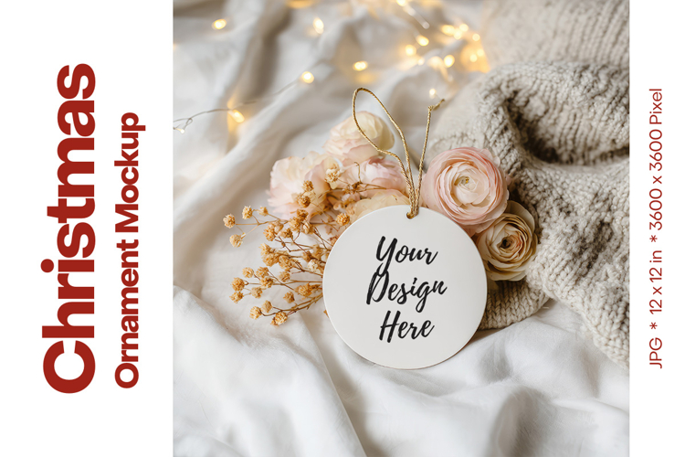 Christmas Ornament Mockup, Round White Ceramic Ornament_34