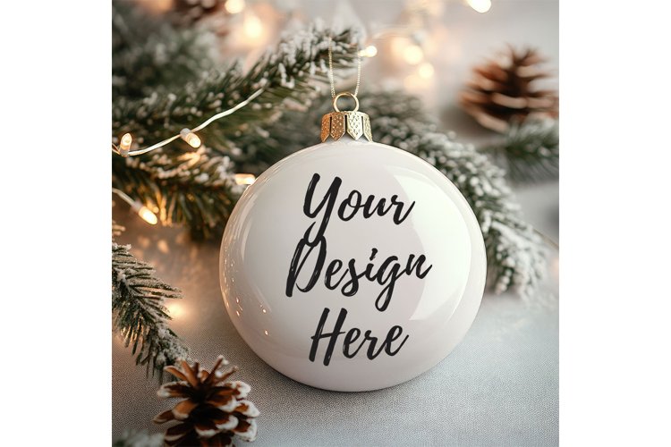 Christmas Ornament Mockup, Round White Ceramic Ornament_35