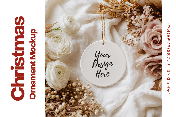 Christmas Ornament Mockup, Round White Ceramic Ornament_35