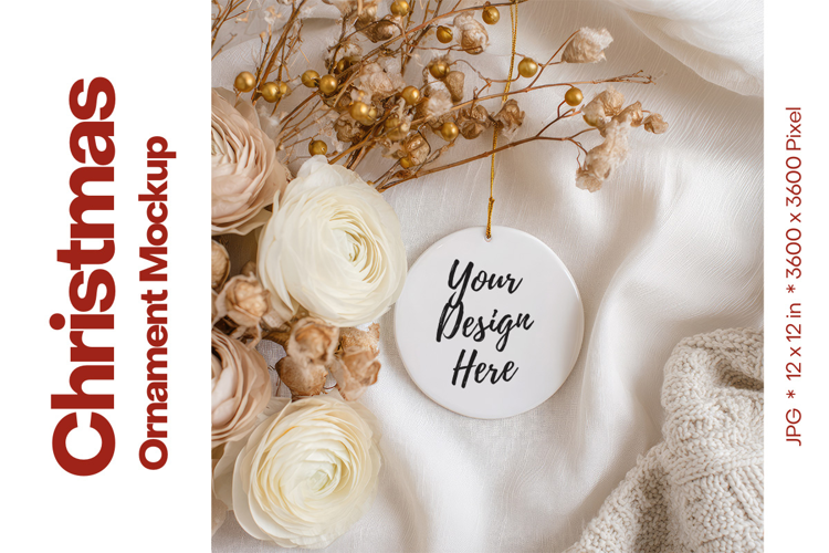Christmas Ornament Mockup, Round White Ceramic Ornament_36