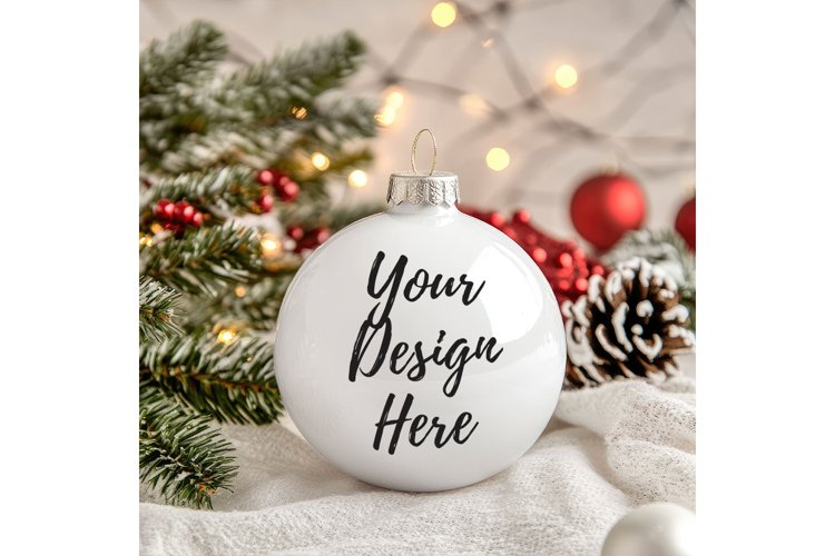 Christmas Ornament Mockup, Round White Ceramic Ornament_36