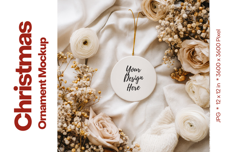 Christmas Ornament Mockup, Round White Ceramic Ornament_37