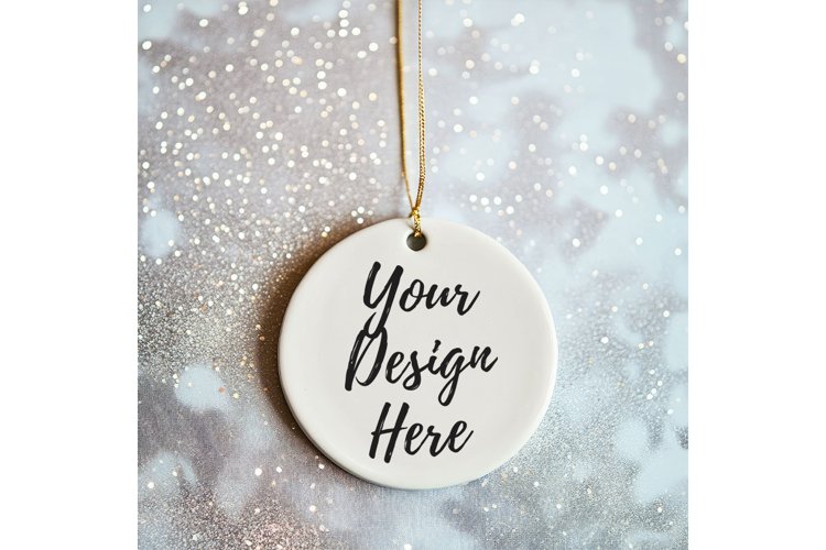 Christmas Ornament Mockup, Round White Ceramic Ornament_37