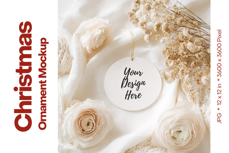 Christmas Ornament Mockup, Round White Ceramic Ornament_38