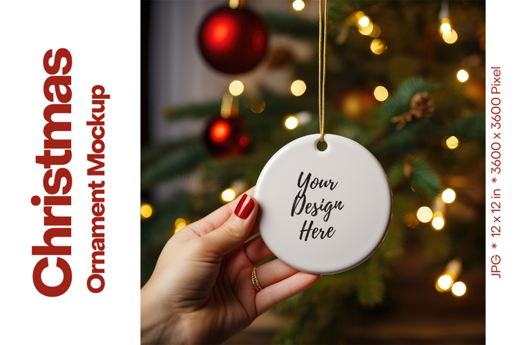 Christmas Ornament Mockup, Round White Ceramic Ornament_39