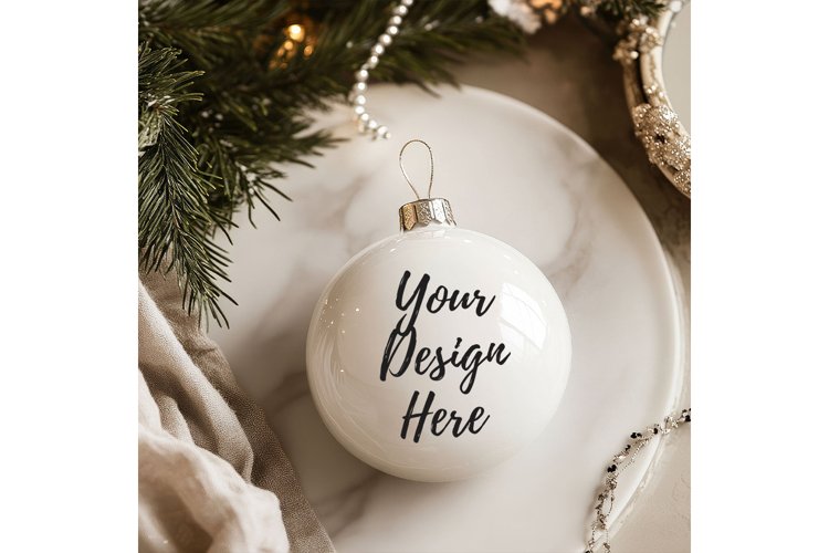 Christmas Ornament Mockup, Round White Ceramic Ornament_39 example image 1