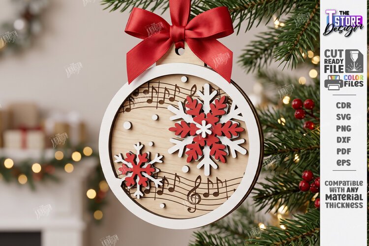 Musical Notes Christmas Ornament Laser Cut | Hanging Decor example image 1