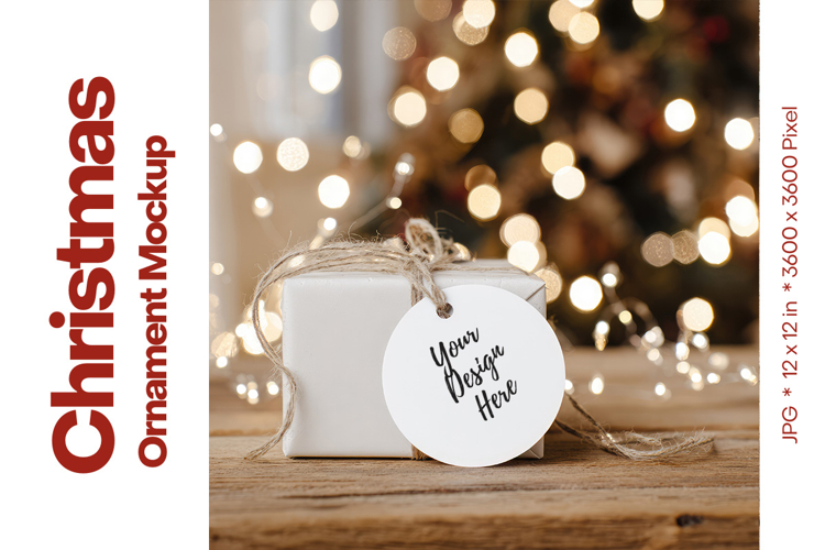Christmas Ornament Mockup, Round White Ceramic Ornament_4