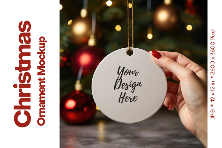 Christmas Ornament Mockup, Round White Ceramic Ornament_40