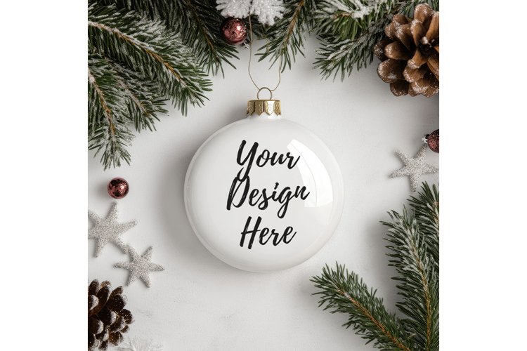 Christmas Ornament Mockup, Round White Ceramic Ornament_40