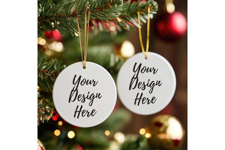 Christmas Ornament Mockup, Round White Ceramic Ornament_41