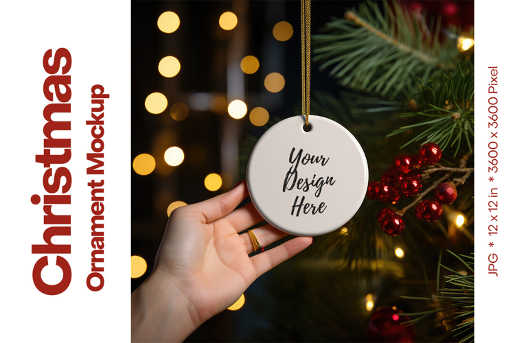 Christmas Ornament Mockup, Round White Ceramic Ornament_41