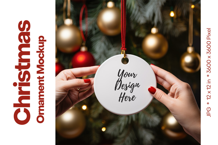 Christmas Ornament Mockup, Round White Ceramic Ornament_42