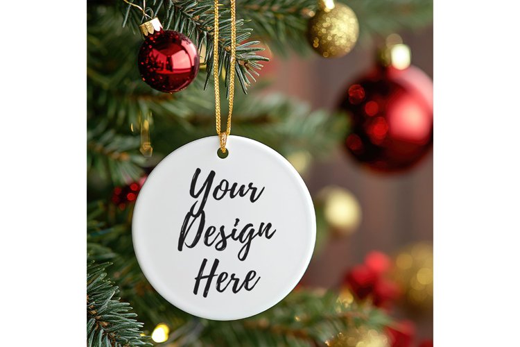 Christmas Ornament Mockup, Round White Ceramic Ornament_42