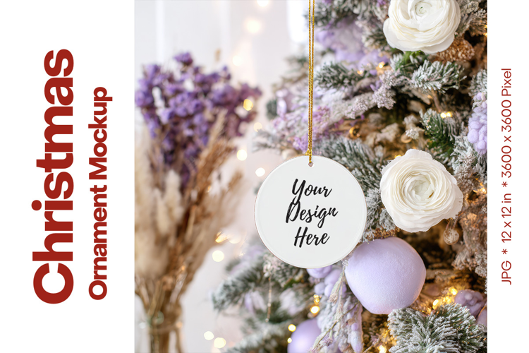 Christmas Ornament Mockup, Round White Ceramic Ornament_43