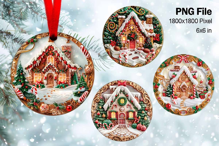 Christmas House Ornament Watercolor Snow House Decorate_44