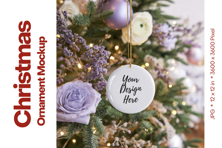 Christmas Ornament Mockup, Round White Ceramic Ornament_44