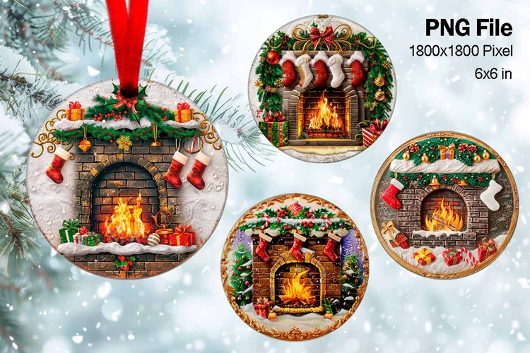 Christmas Fireplace Ornament Circle Winter House Decorate_45