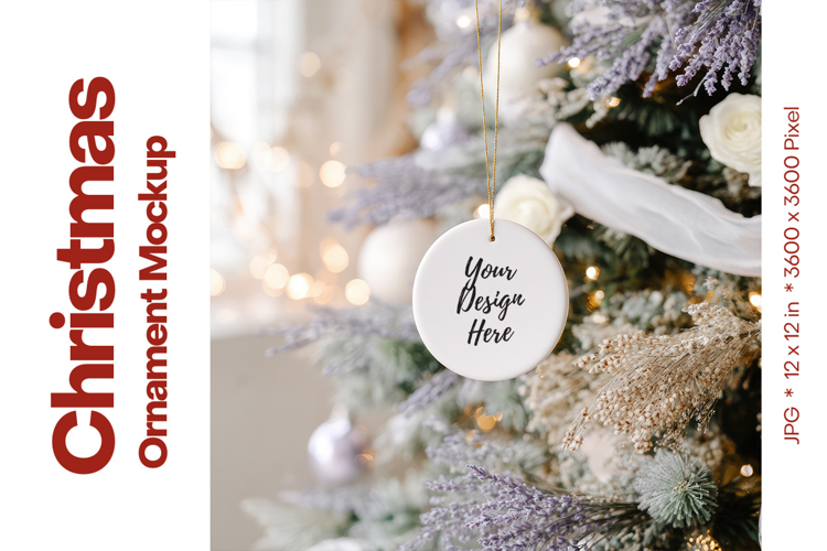 Christmas Ornament Mockup, Round White Ceramic Ornament_45